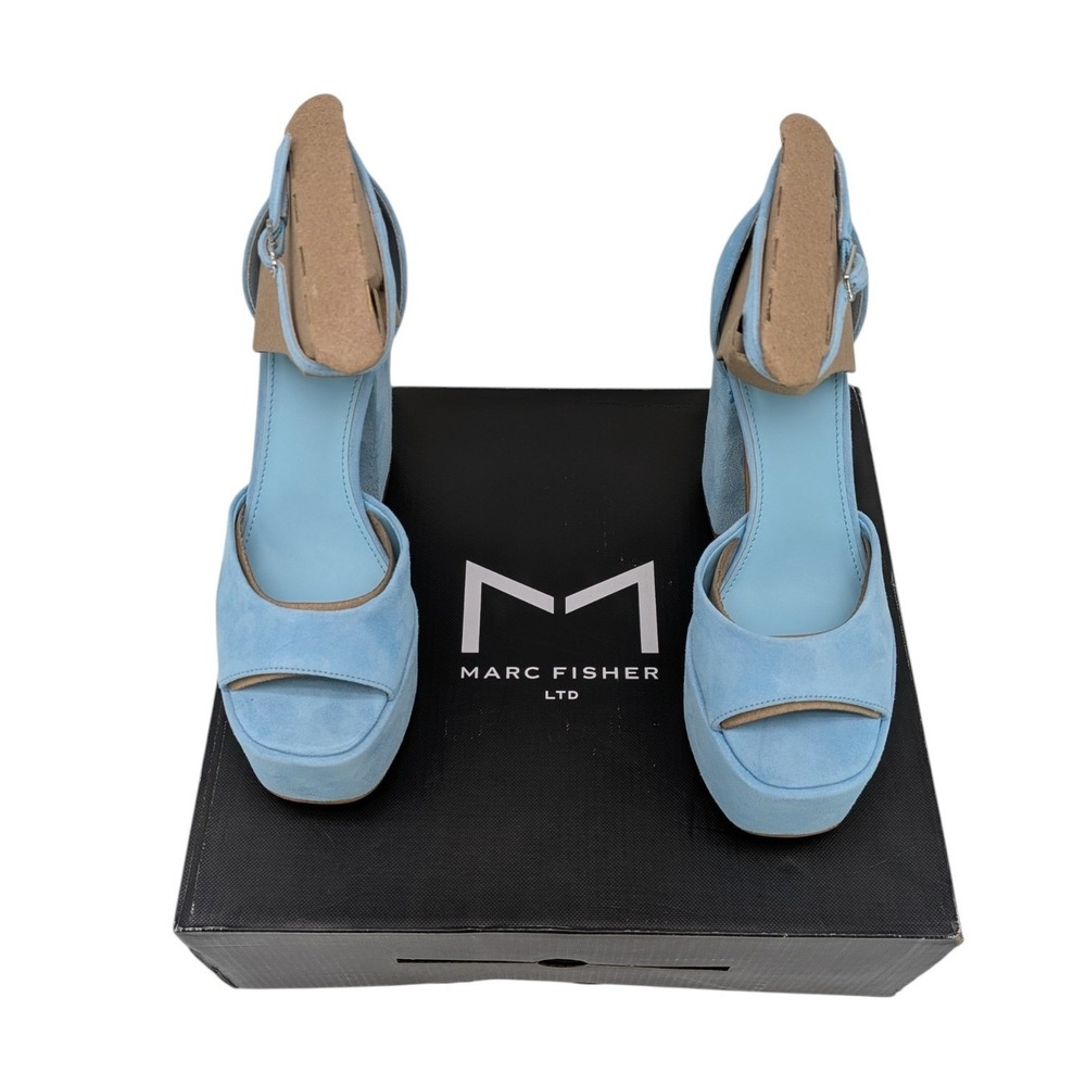 Marc Fisher LTD Women Sky Blue Suede Platform Block Heel Sandals Size 5.5 NEW